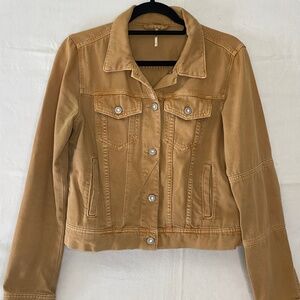 Free People Light Caramel Brown Jean Jacket Metal Buttons Cropped Size Small